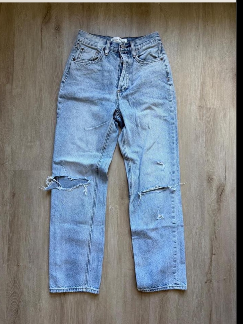 Denim Forum Light Blue Distressed Straight Jeans